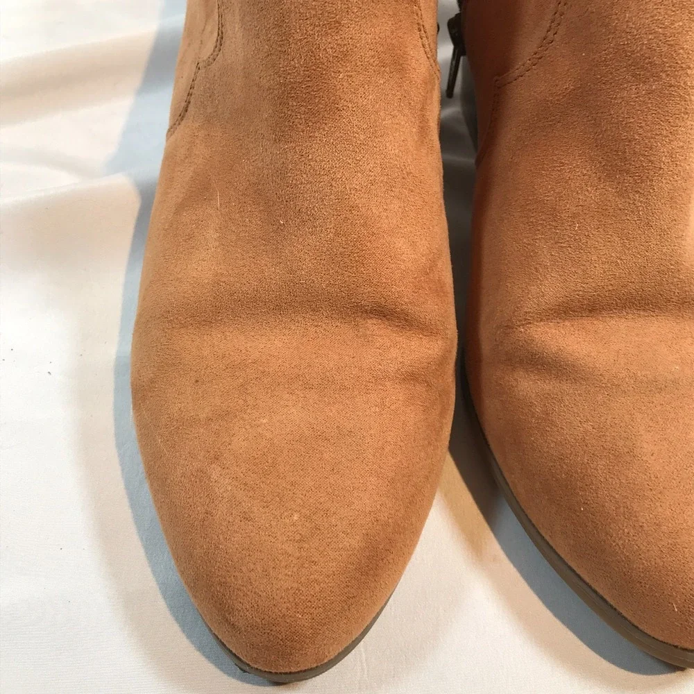 Old Navy Womens Cognac Faux Suede Pointed Toe‎ Block Heel Ankle Boots Size 10